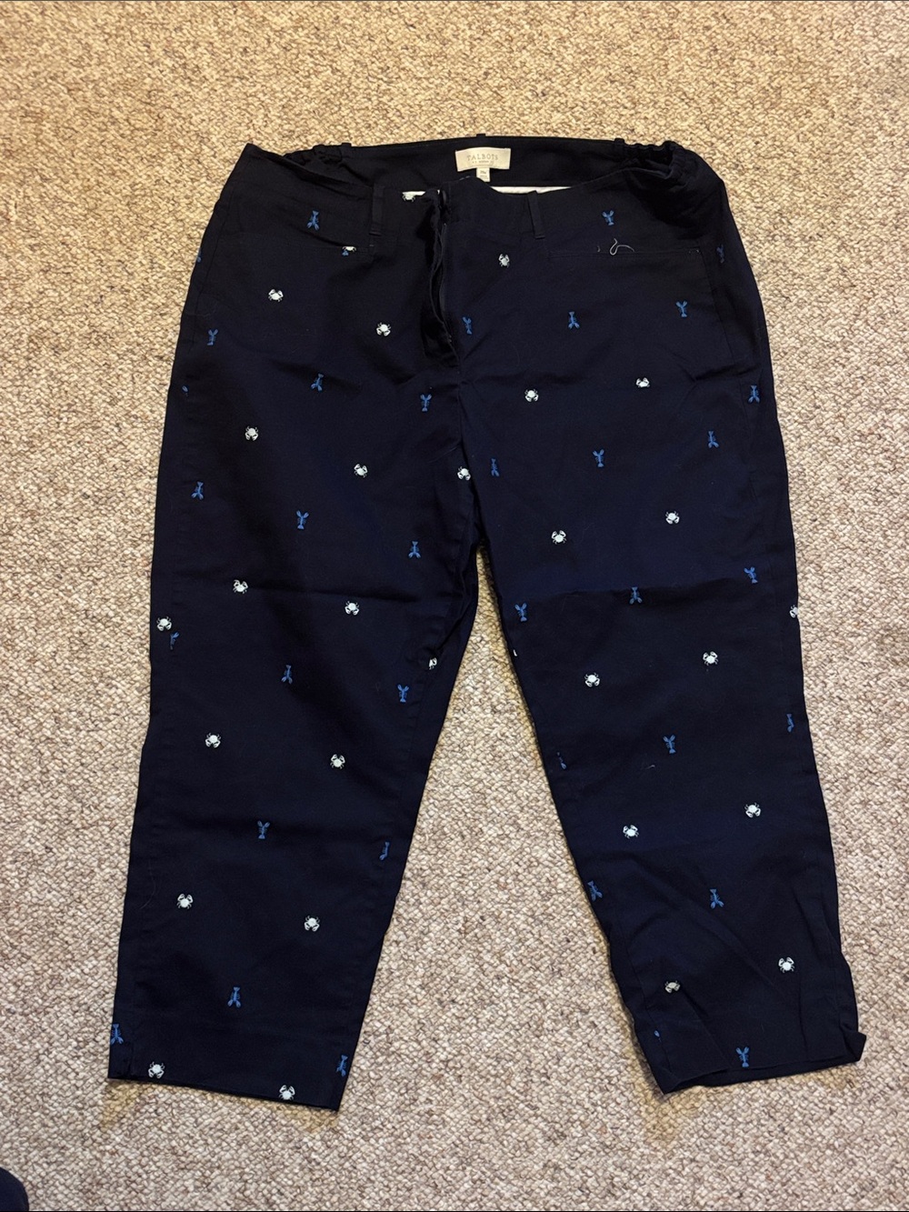 Talbots Navy Embroidered Track Pants with Tiny Motifs
